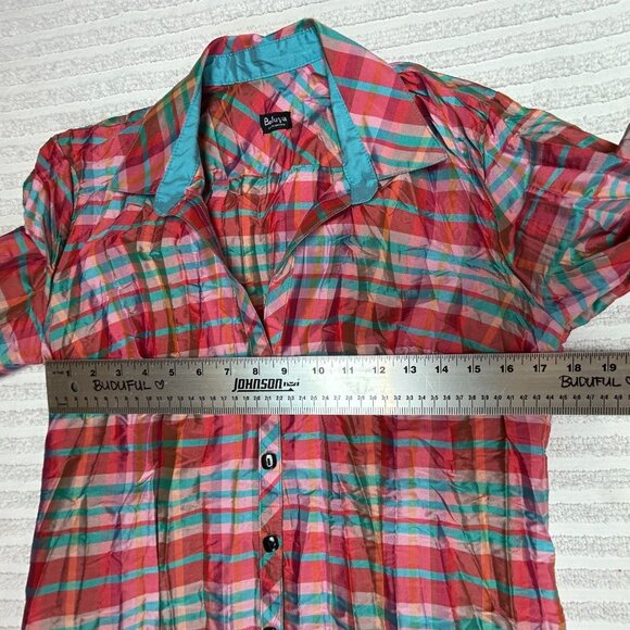 Beluva San Francisco Womens Button Up 3/4 Sleeve Plaid Pleated Shirt Medium - Picture 4 of 8